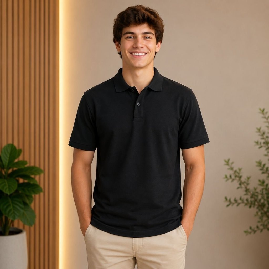 Camisa Polo Masculina Com Gola Piquet Com Botão Manga Curta Social Lisa Básica Havaiana Verão Preta Elegante Praia