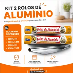 Kit 2 Rolos | Papel Alumínio Resistente p/ Cozinha e Churrasco, 30cm e 45cm, Uso Doméstico e Profissional