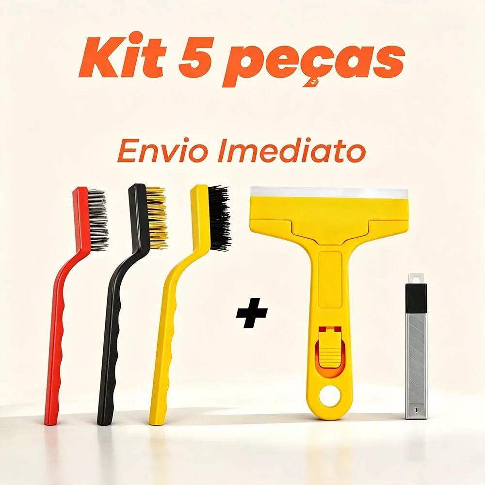 Kit 5 Itens 3 Escova de Aço Para Limpeza Forno Grelha Fogão Aço Latão Nylon + Raspador Limpa Box Piso Vidro + 5 Lâminas — imagem 1