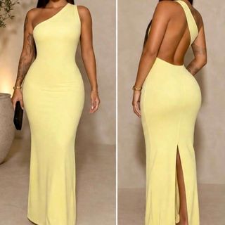 Vestido Feminino Longo Um Ombro Só Suplex com Poliamida Costas Nua Elegante