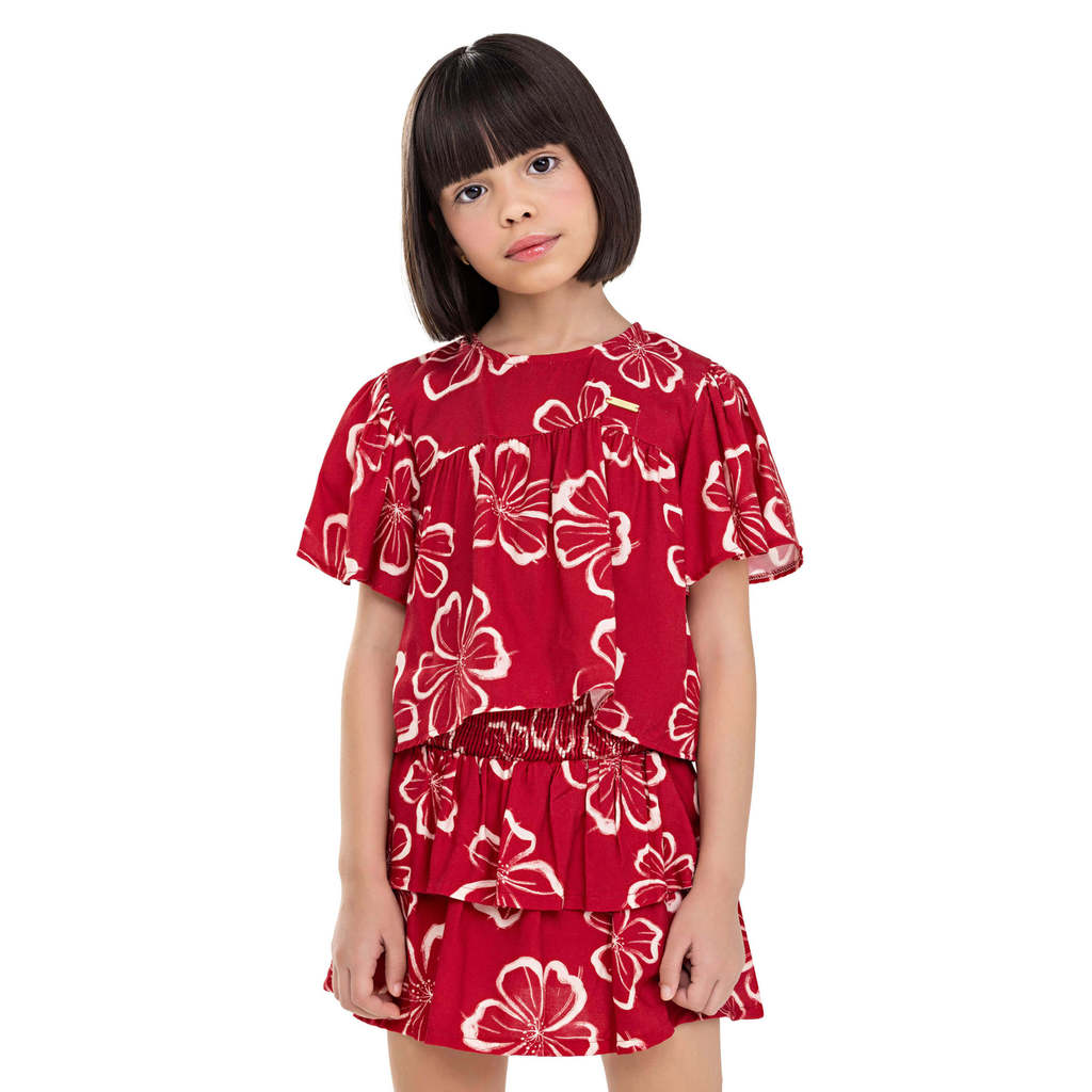 Conjunto Infantil Menina Floral Hibisco Colorittá Vermelho