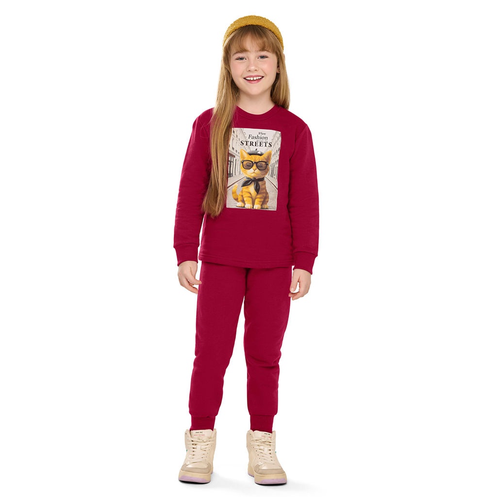 Conjunto Infantil Menina Moletom Estampado Elian Vermelho