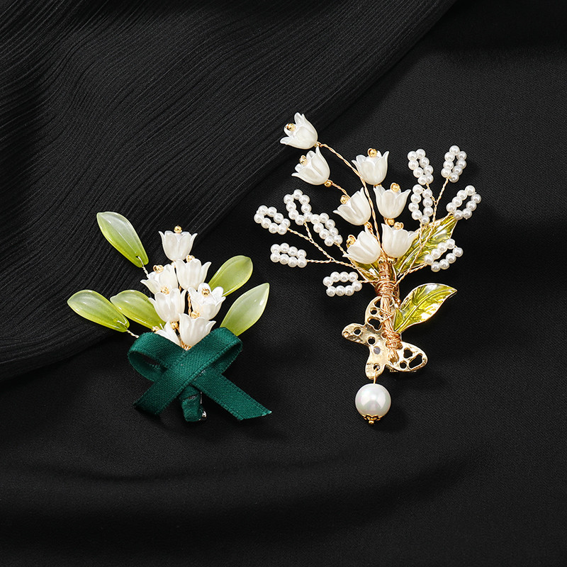 Mori feito à mão requintado pérola flor broche nicho Design lírio do vale broche All-Match elegante casaco pino