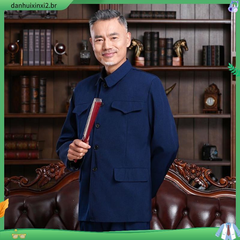 Zhongshan terno masculino terno idosos zhongshan terno primavera outono roupas idosos jaqueta pai roupas vovô roupas à m