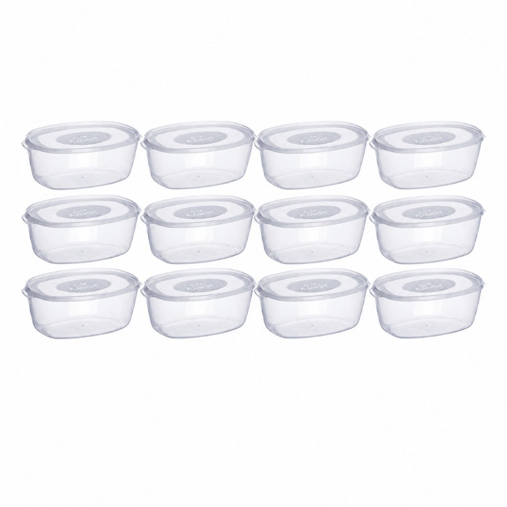 Kit 12 Potes Ovais Plástico Transparente 8 Litros Cozinha Mantimentos Alimentos Geladeira