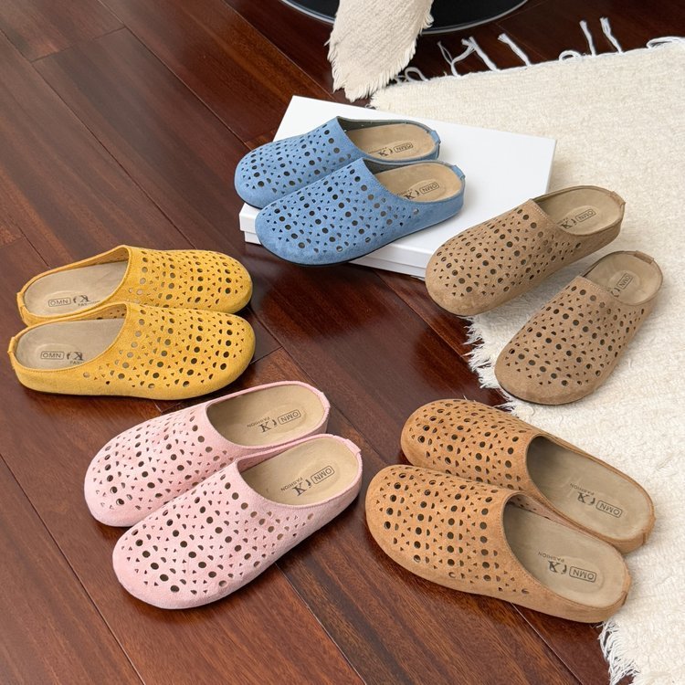 Chinelos femininos Baotou Muller, sapatos Boken planos deslizantes
