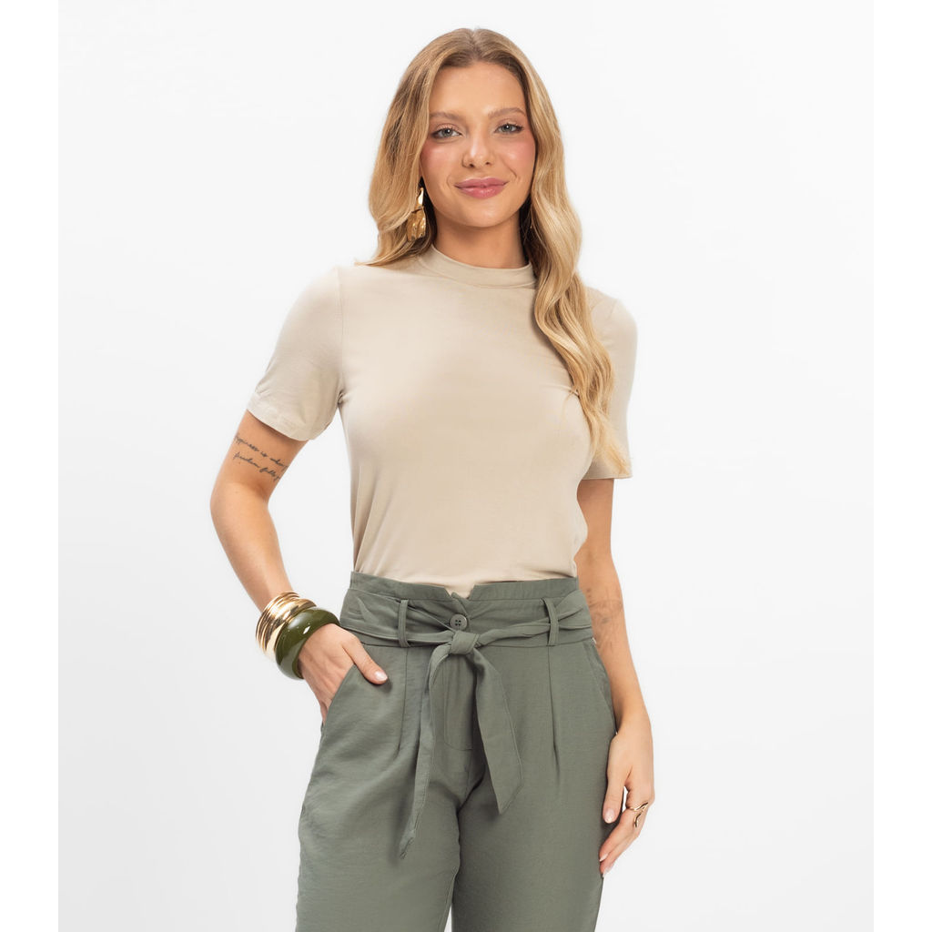 Blusa Feminina Básica em Malha Visco Rovitex Bege