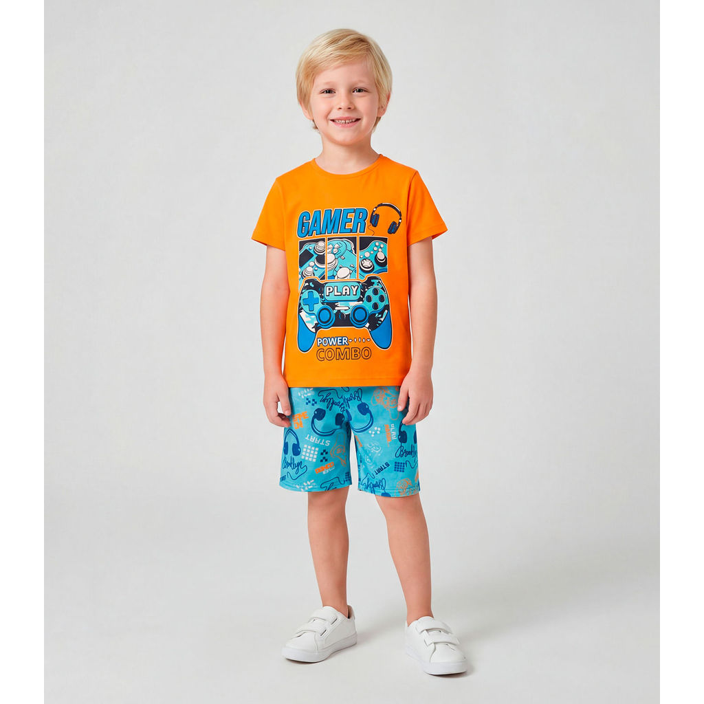 Pijama Infantil Menino Brilha No Escuro Kappes Laranja