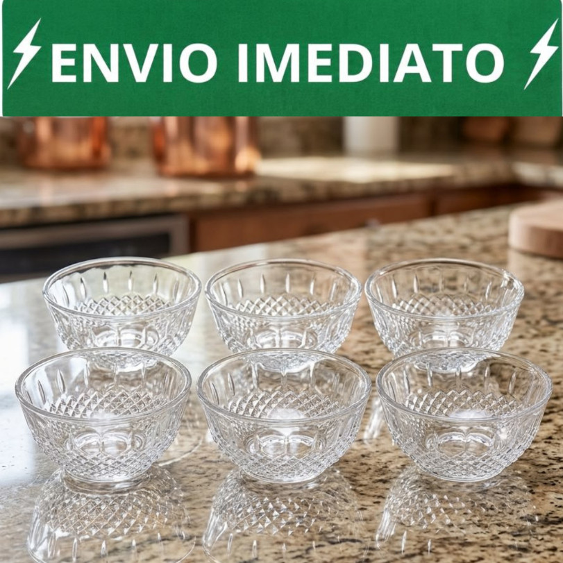 CONJUNTO DE 6 TIGELA DE VIDRO RESISTENTE 310 ML PARA SOBREMESA , MOLHOS , PETISCOS , BOWL DE VIDRO COZINHA.