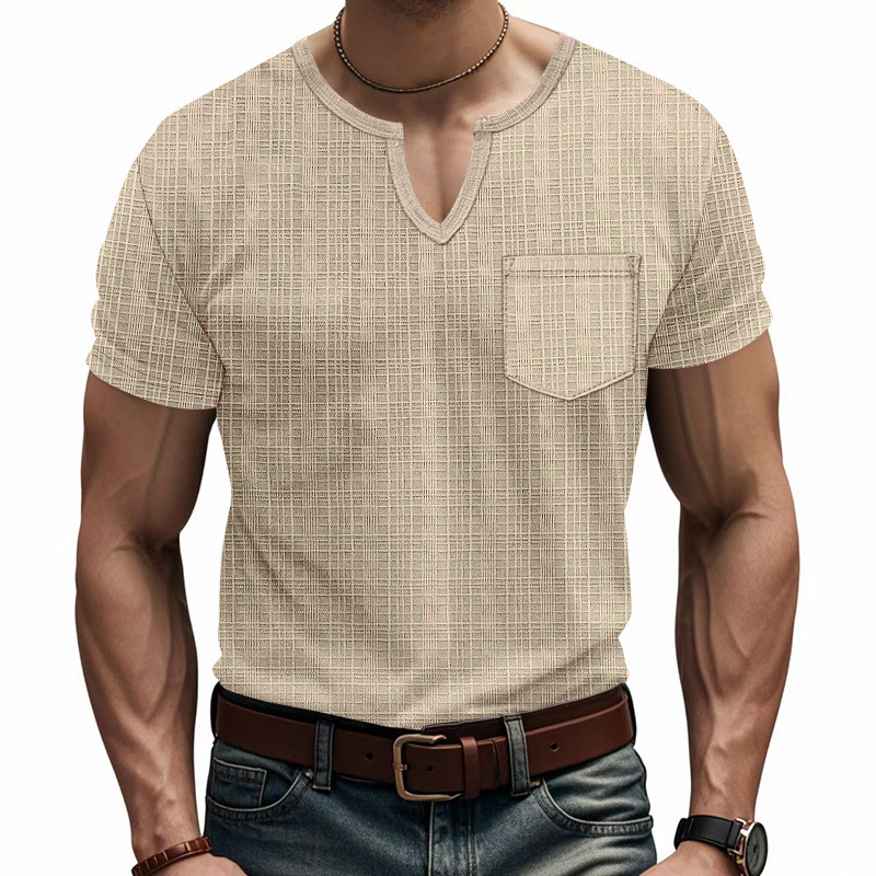 Moda Masculina De Verão Esportes Com Decote Em V Manga Curta Camisetas Falso-hemp Solto Lazer Ginásio Camisa Básica Novo