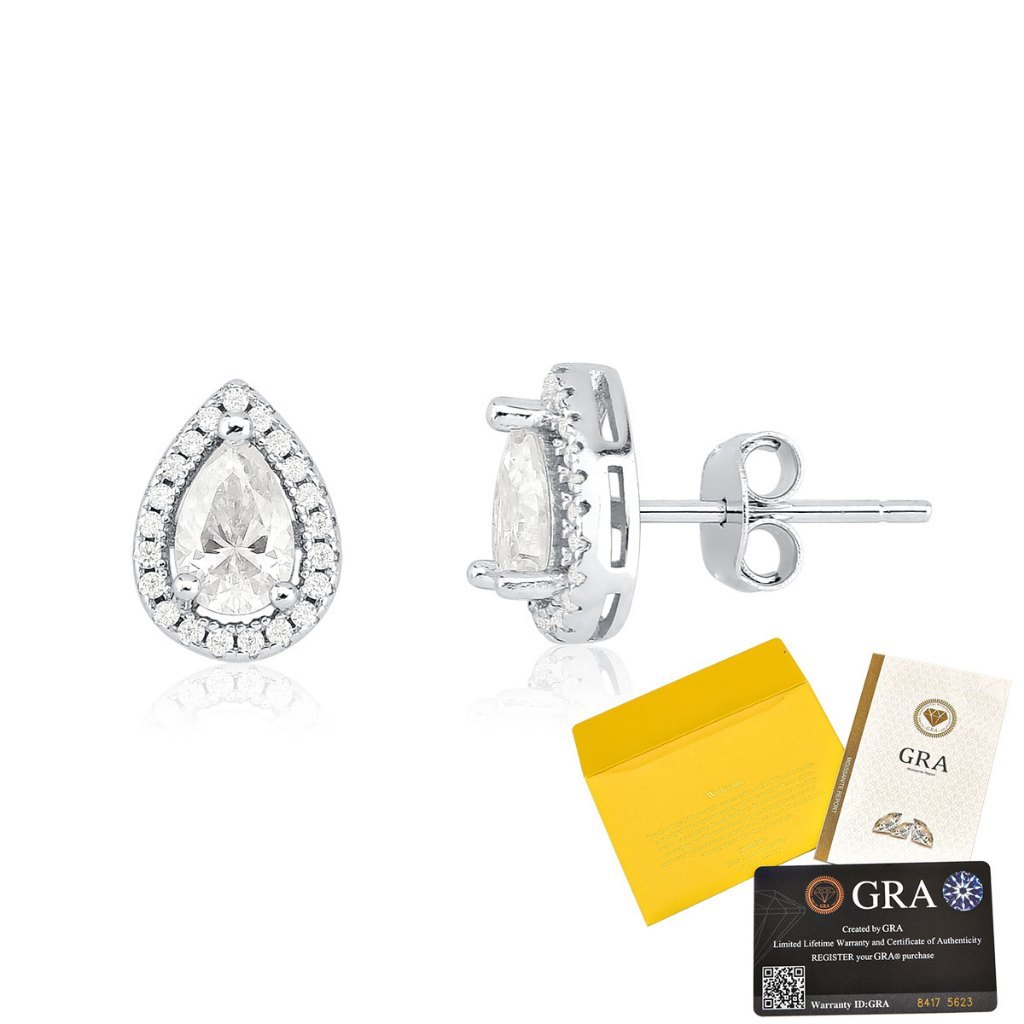 Brinco Moissanite de Prata 925 Gota Cravejada 1,2ct