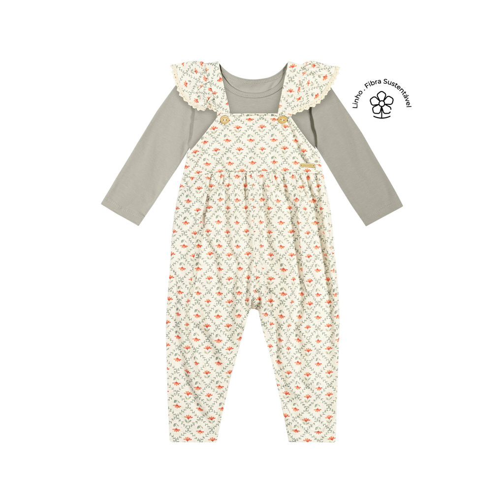 Conjunto Longo Bebê Menina Floral Colorittá Verde