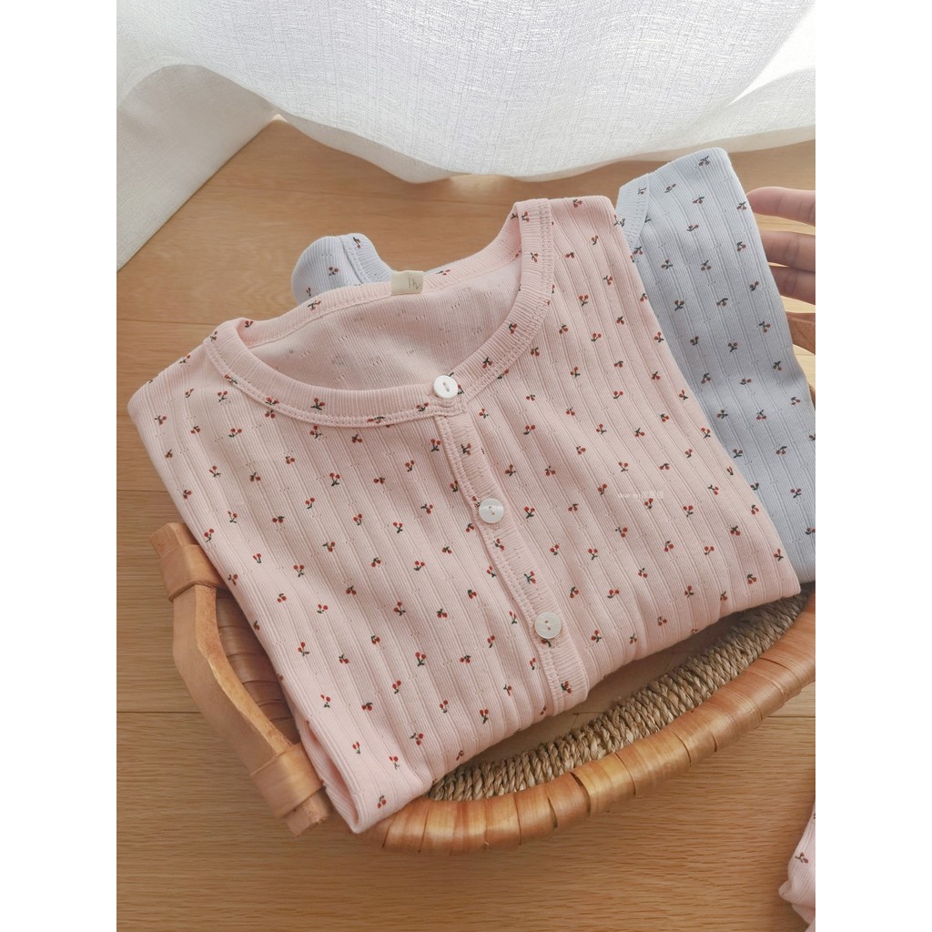 Pijama cereja feminino primavera verão puro algodão calças de manga comprida Shorts de manga curta malha algodão estilo 