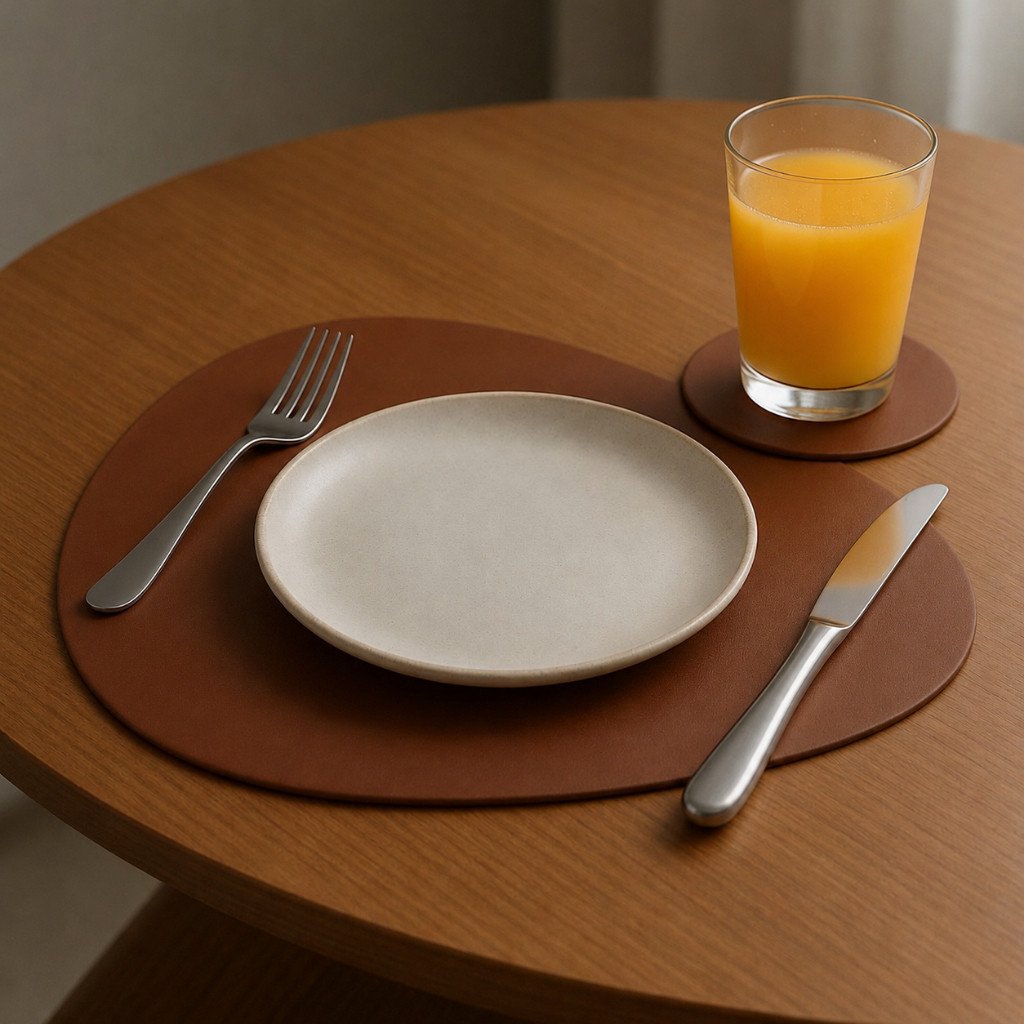 Kit Jogo americano para mesa couro + porta copos 2 , 4, 6 ou 8 kits