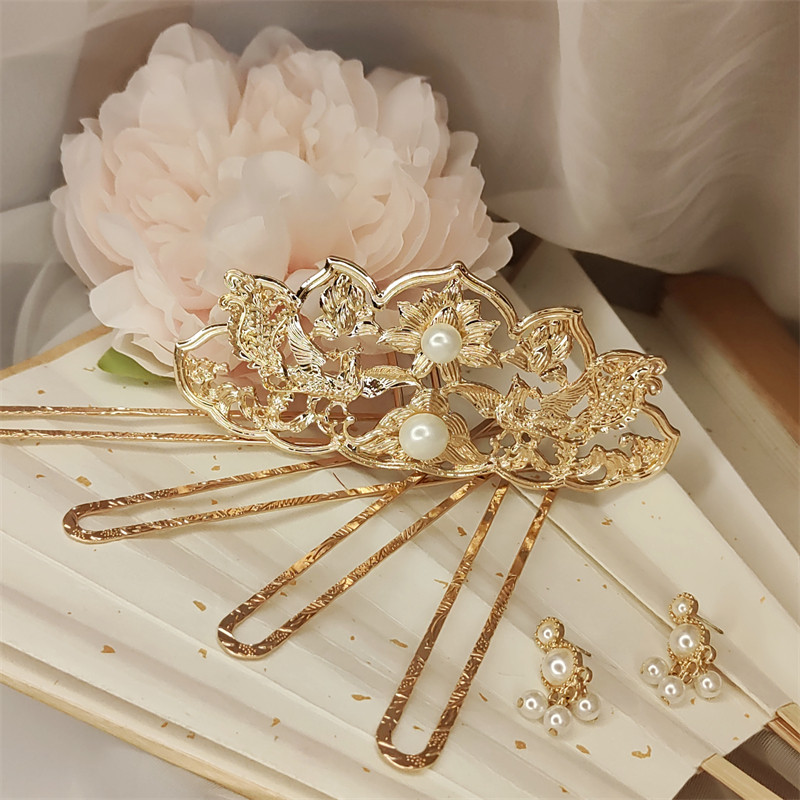 Frete grátis estilo Tang Hanfu cabeça acessórios coroa de cabelo ouro rosa hairpin peônia flor de seda hairpin antigo fo