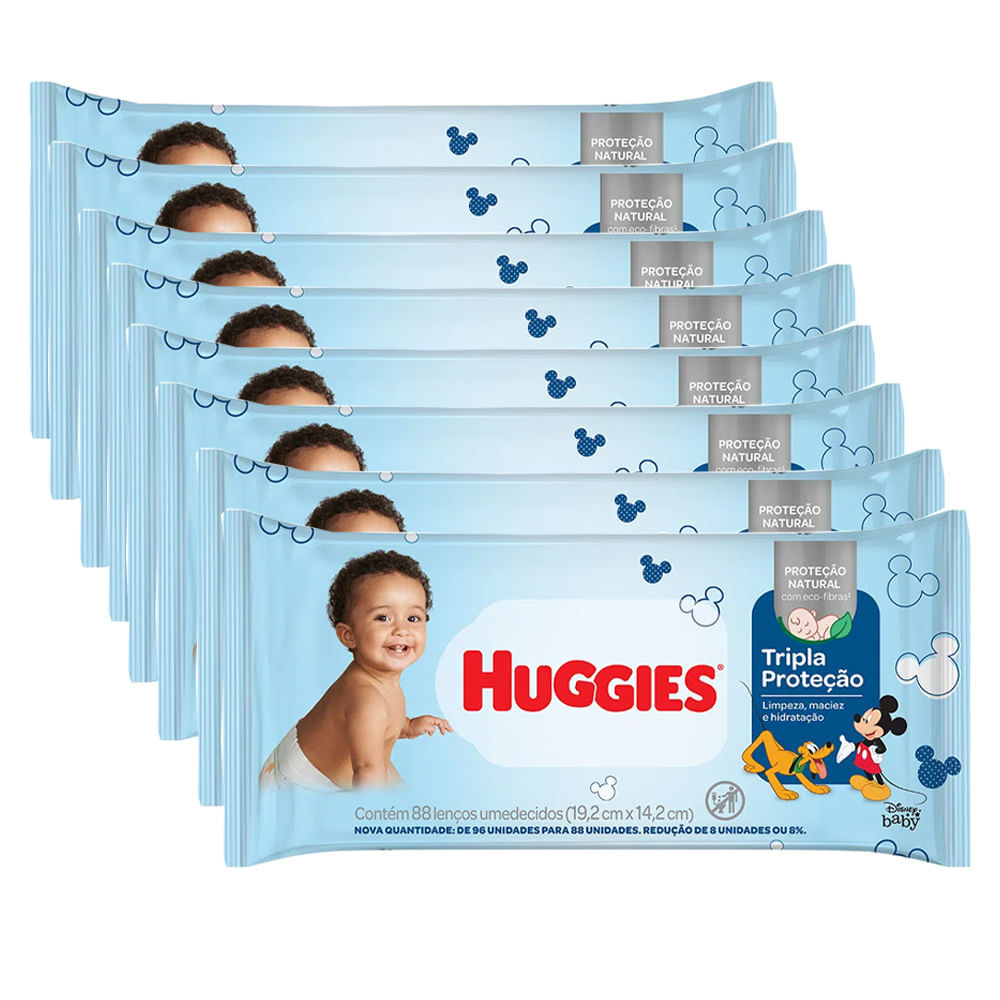 Kit 8 Pacotes Lenço Umedecido Huggies Tripla Proteção - 88 Unidades