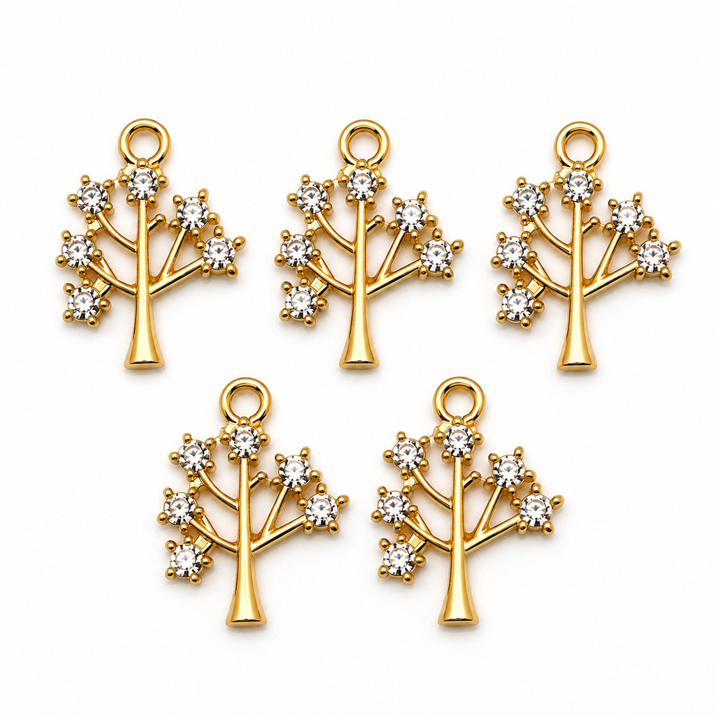 Pingente Árvore Metal Com Strass Banhado Dourado Com 10/20 Unidades