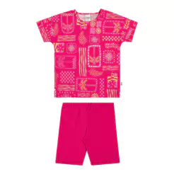 Conjunto Infantil Menina Tropical Geométrico Elian Rosa