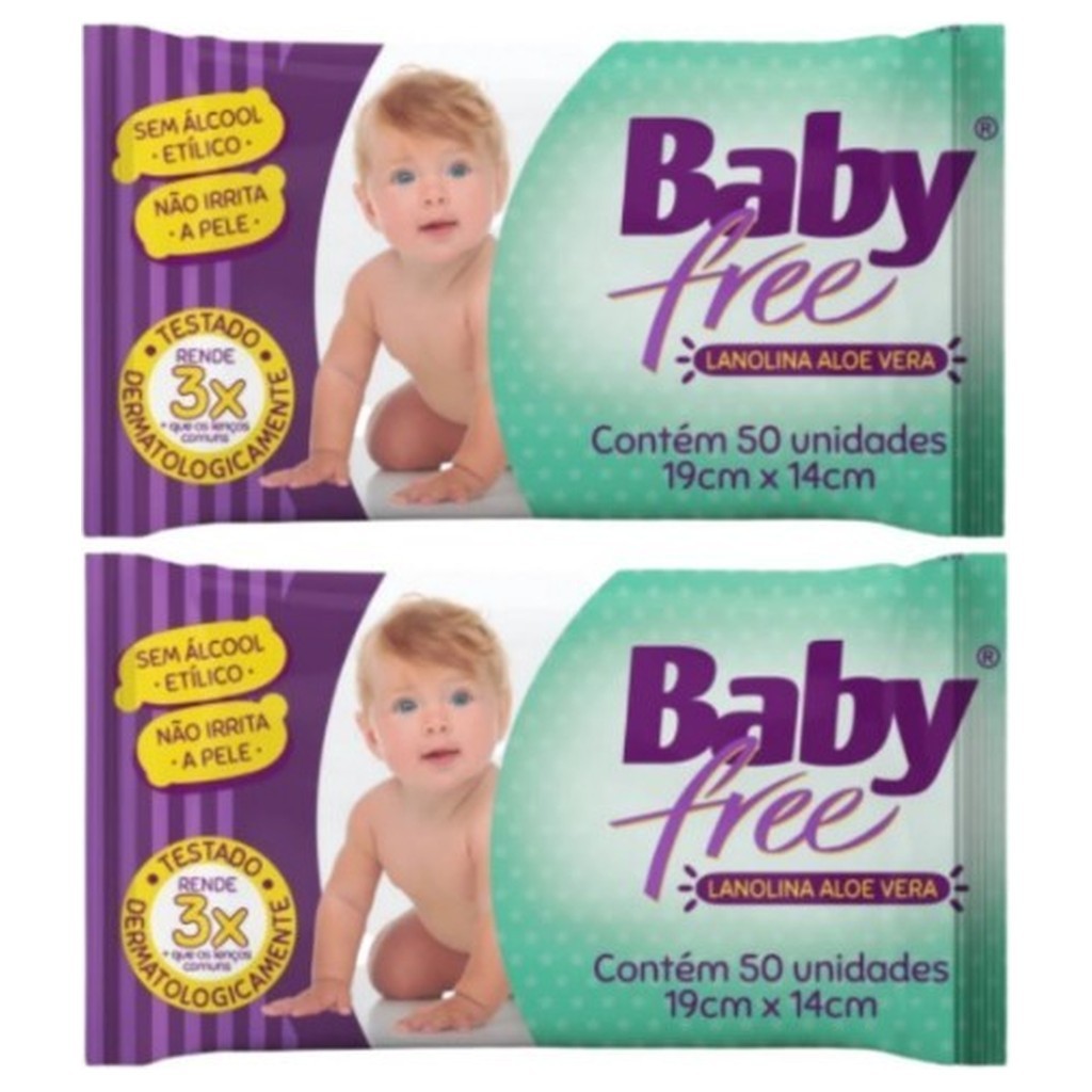 Kit 2 Lenços Umedecidos Baby Free Toalha Umedecida Qualybless 2 Pacotes com 50 unidades