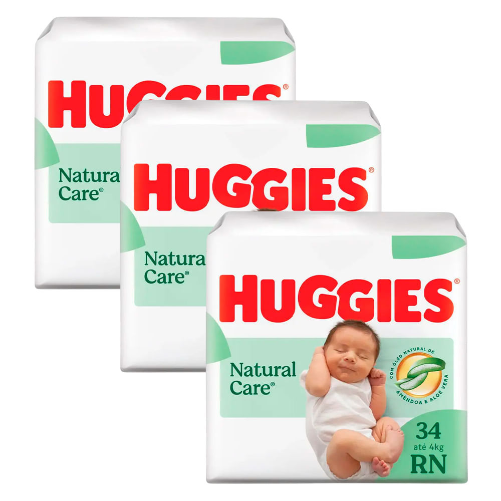 Kit 3 Fraldas Huggies Natural Care Rn Mega - 102 Tiras
