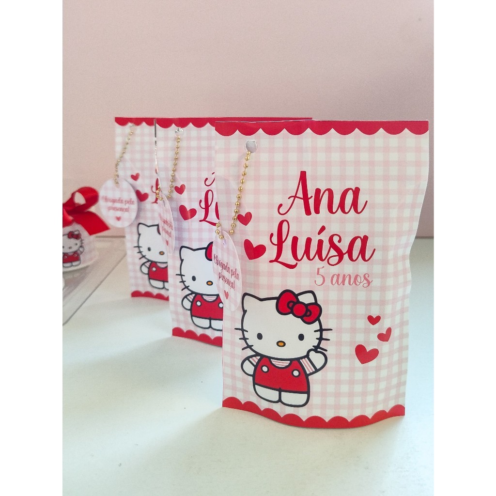 Lembrancinha Hello Kitty Personalizada | Kit Saquinho Zip Lock 10x15 | Festa Infantil | Aniversário
