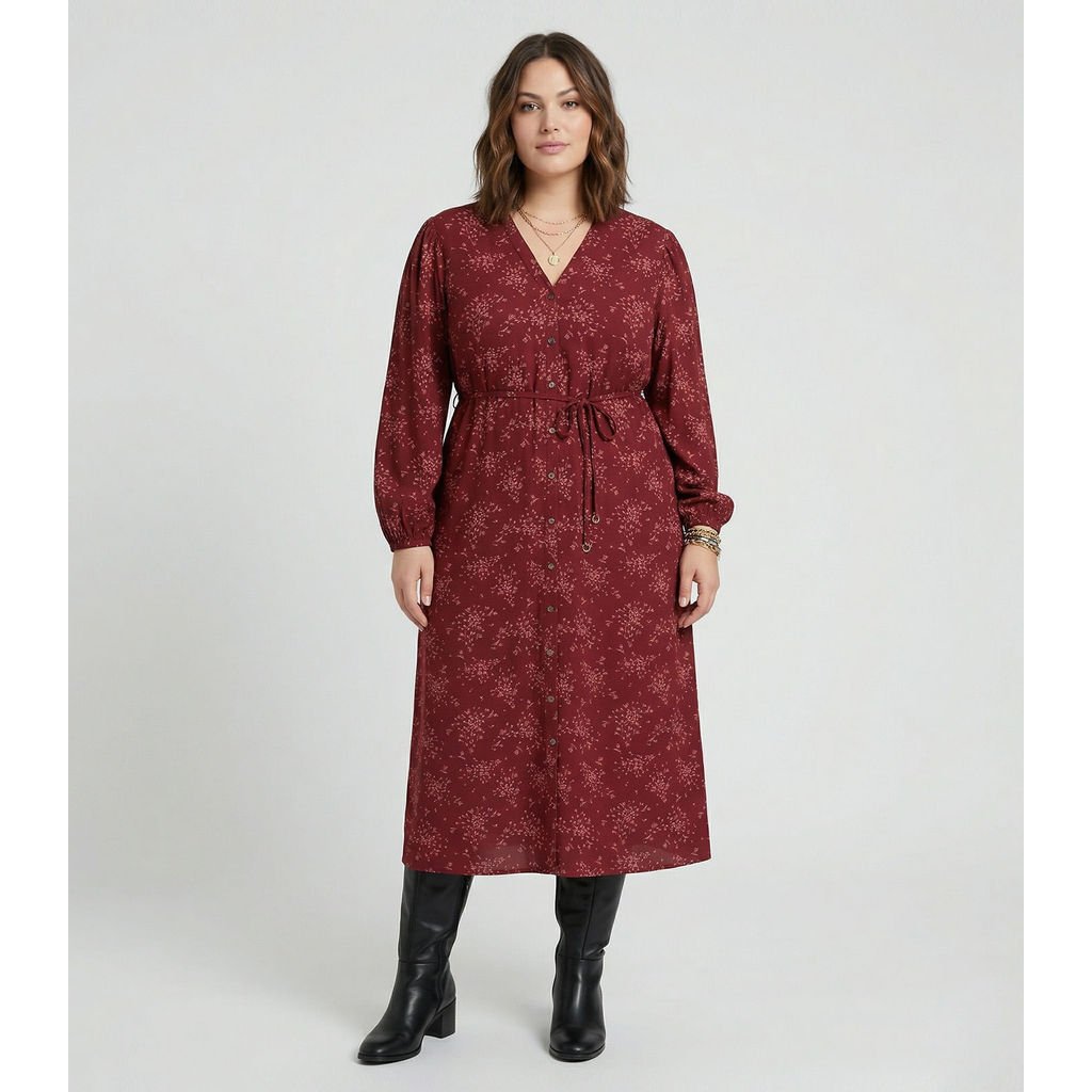 Vestido Midi Manga Longa Plus Size Secret Glam Vermelho