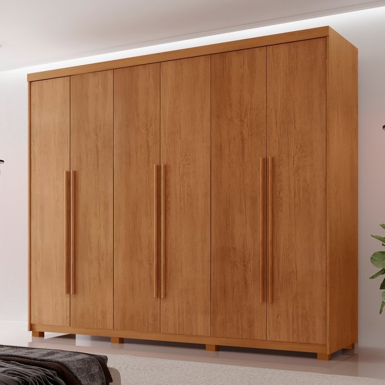 Guarda Roupa Casal 6 Portas 2 Gavetas com Pés MDF Veracruz Marrom/Marromle Naturalle