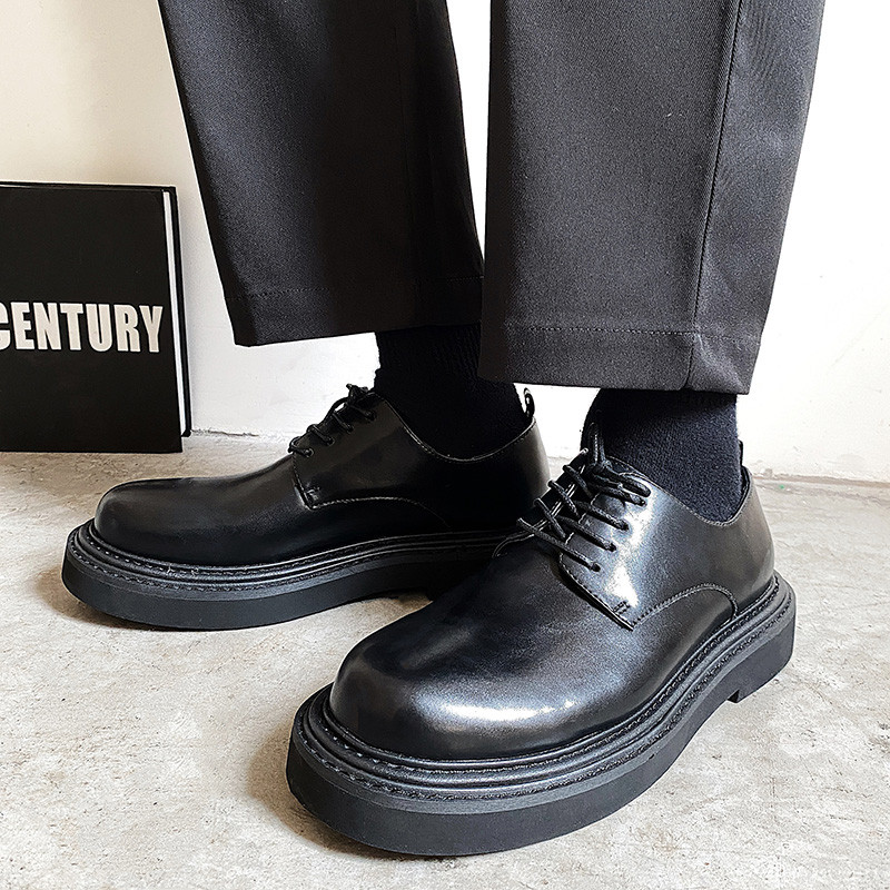 Cesonmie estilo britânico sapatos Derby de sola grossa masculino versão coreana dedo do pé redondo Casual sapatos de cou
