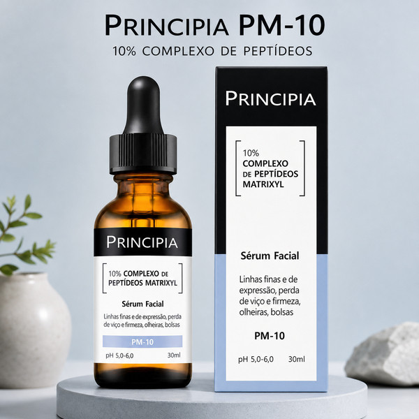 Sérum Facial Principia PM-10 30 ml com 10% Complexo de Peptídeos Matrixyl para Linhas Finas, Firmeza, Olheiras e Bolsas