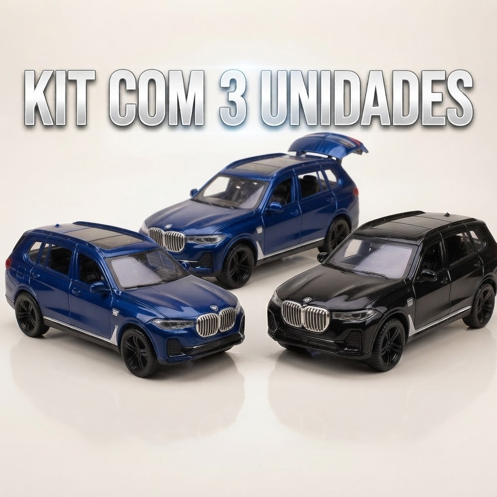 Kit 3 Miniaturas Carro Carrinho Ferro BMW X4 X5 X6 X7 Escala 1:32 12,5cm Metal