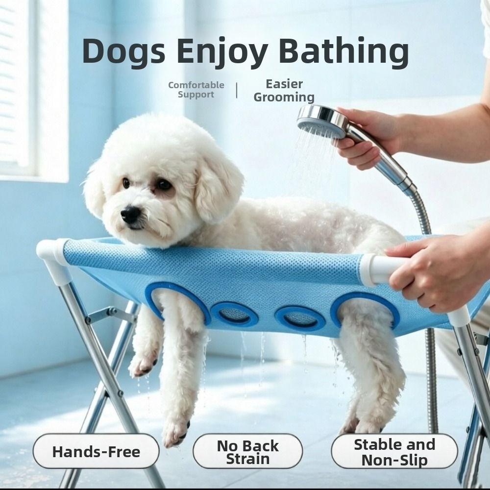 Mesa Para Cuidados Com Animais De Estimação , Suporte De Banho Dobrável Antiderrapante Rede Respirável De Malha De Secag