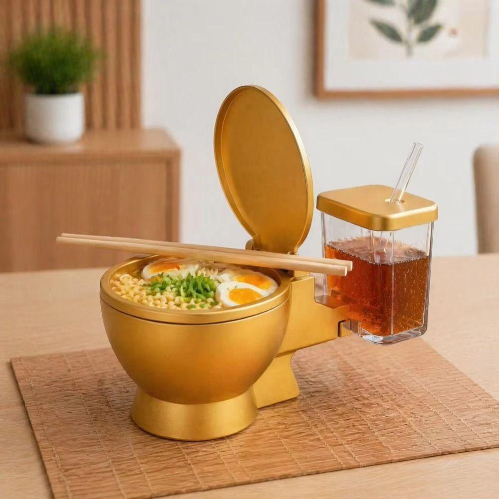 Tigela Em Forma De Vaso Sanitário , Copo De Bebida Embutido , Conjunto De Ramen De Aço Inoxidável , Comida Destacável De