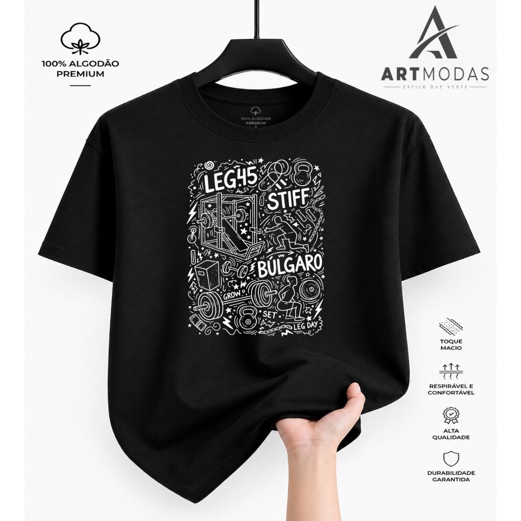 Camiseta Academia Treino Estampada Unissex 100% Algodão Envio Rapido Alta Qualidade Confortavel