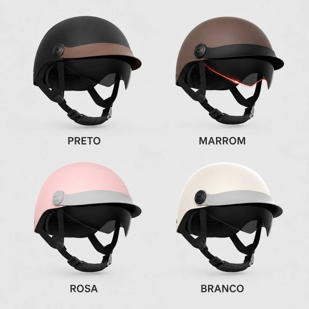 Capacete Moto Aberto com Viseira Solar Retrô Unissex para Motocicleta Scooter Bicicleta Elétrica 92