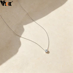 Colar Com Pingente CZ Redondo De Seis Pinos Vnox Para Mulheres , Corrente De Clavícula , Joias Da Moda Em Aço Inoxidável