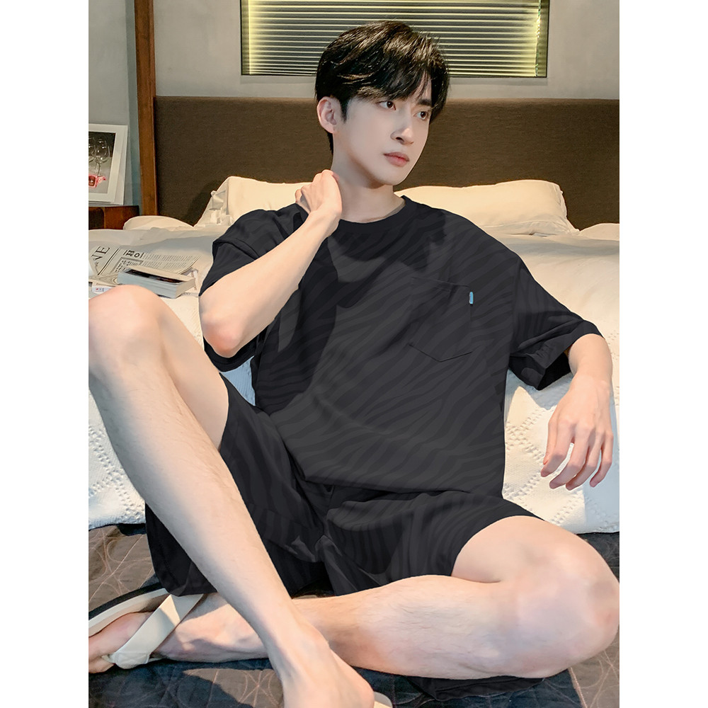 Pijamas masculinos verão Modal Shorts de manga curta verão estilo fino estilo verão masculino tamanho grande pode usar f