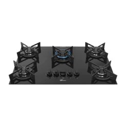 COOKTOP 5 BOCAS A GAS FISCHER VIDRO PRETO TREMPE RAPIDA IRON