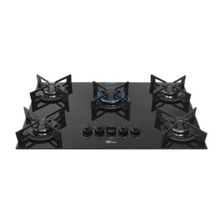 COOKTOP 5 BOCAS A GAS FISCHER VIDRO PRETO TREMPE RAPIDA IRON