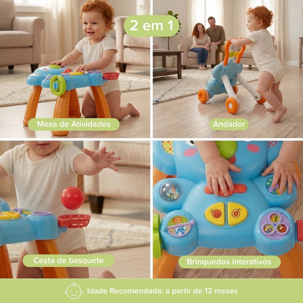 Andador Bebê Empurrar 2 em 1 Mesa de Atividades Musical Brinquedo Interativo Maxi Baby — imagem 2 de 2