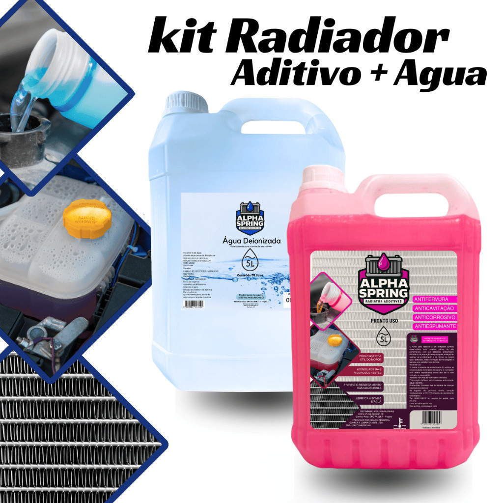 kit Aditivo e agua radiador com 5 litros de aditivo + 5 litros de agua desmineralizada arrefecimento