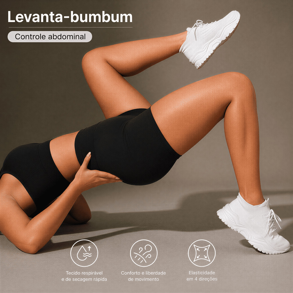 Conjunto Short Fitness Cintura Alta Suplex  Academia Feminino Conforto Compressão Modelador Empina Bumbum