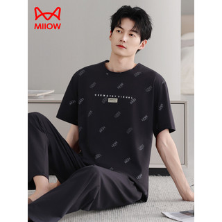 Pijama de gato masculino verão imitação Modal algodão seda calças de manga curta masculino tamanho grande estilo fino se