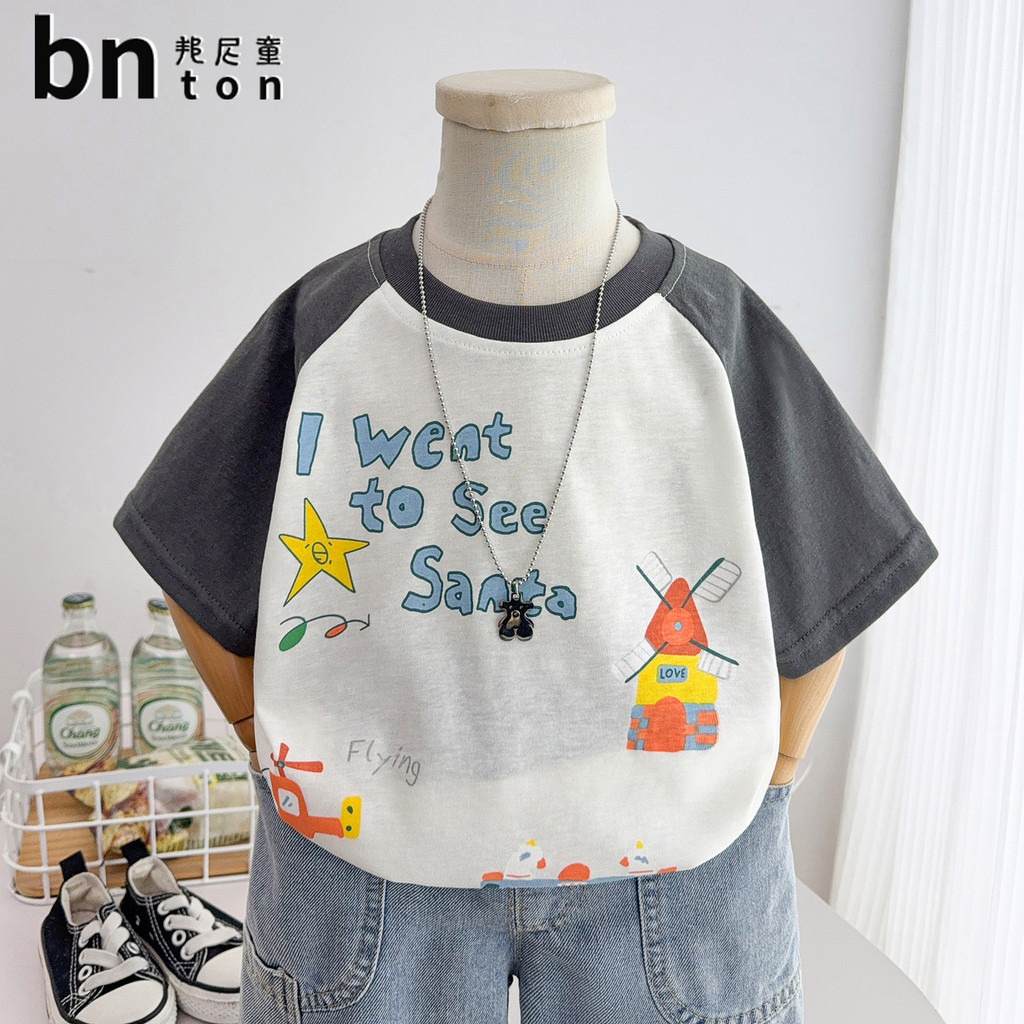 Meninos verão novo estilo dos desenhos animados camiseta de manga curta 2026 novo estilo crianças Casual topo menino leg