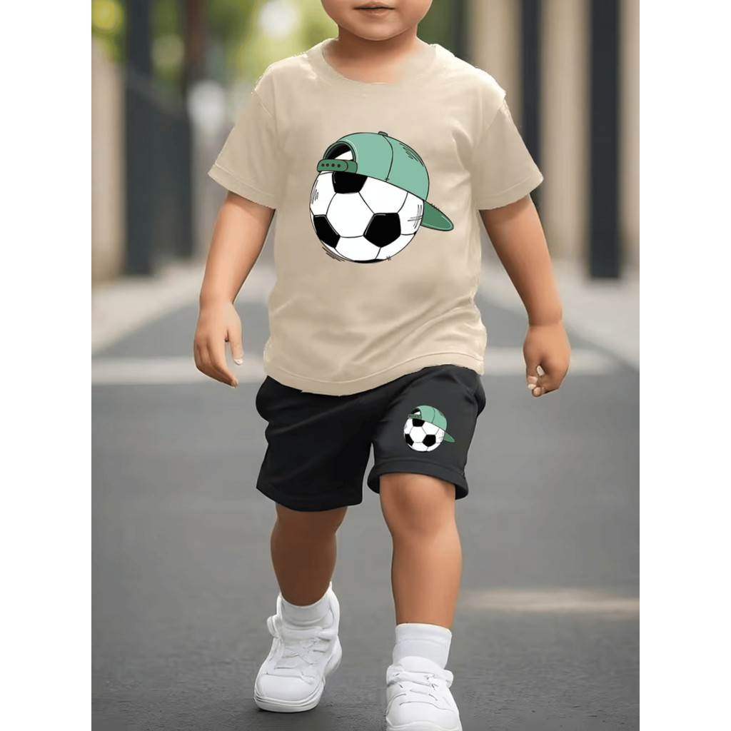 Conjunto Infantil Bola de Futebol Para Meninos Short Bermuda de Moletinho e Camiseta 100% Algodão