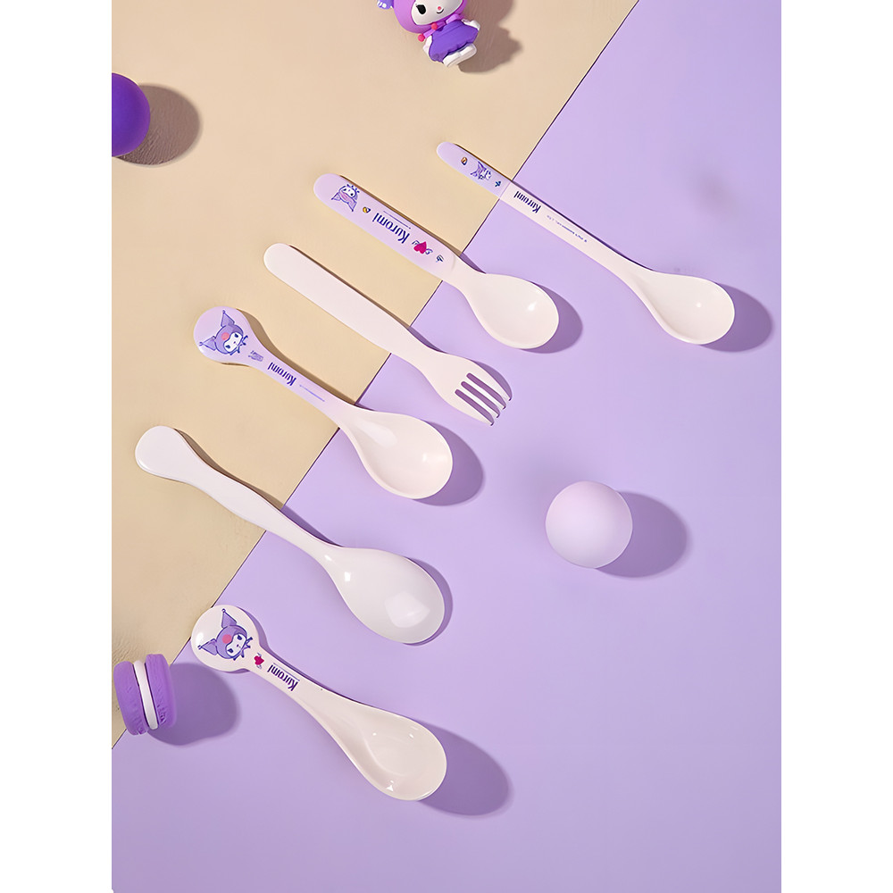 Kuromi colher garfo talheres infantis dos desenhos animados infantil suplemento alimentar comer colher alça longa colher