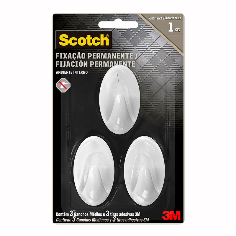Gancho adesivo Scotch branco médio 3 unid HB004684294 3M