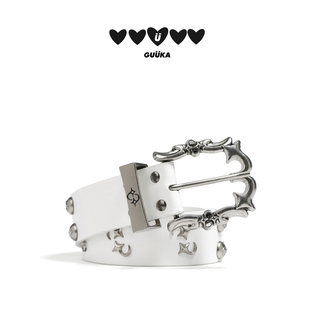 GUUUKA Branco Cruz Estrela Rebite Cinto Homens Mulheres Design Nicho Rock Estilo Punk Cinto Amor