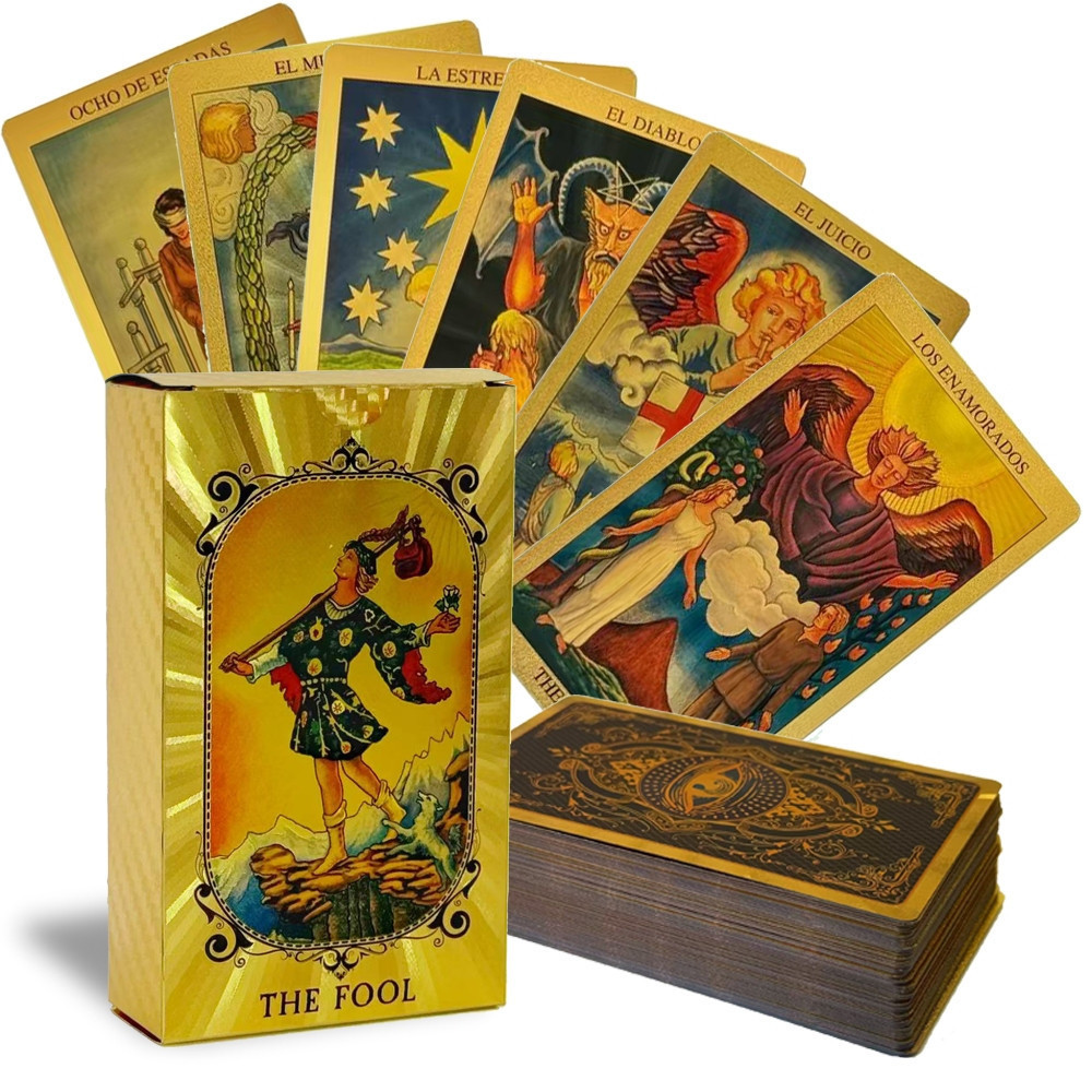 Baralho de Tarot Dourado, 78 cartas, baralho de tarot clássico, vem com instruções em espanhol/inglês e arquivo PDF em p