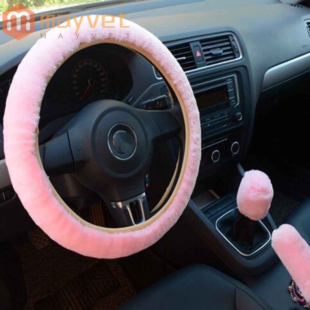MAYVET 3 Peças De Capa De Volante De Carro , Protetor Freio De Mão De Câmbio Macio E Quente , Acessórios De Inverno