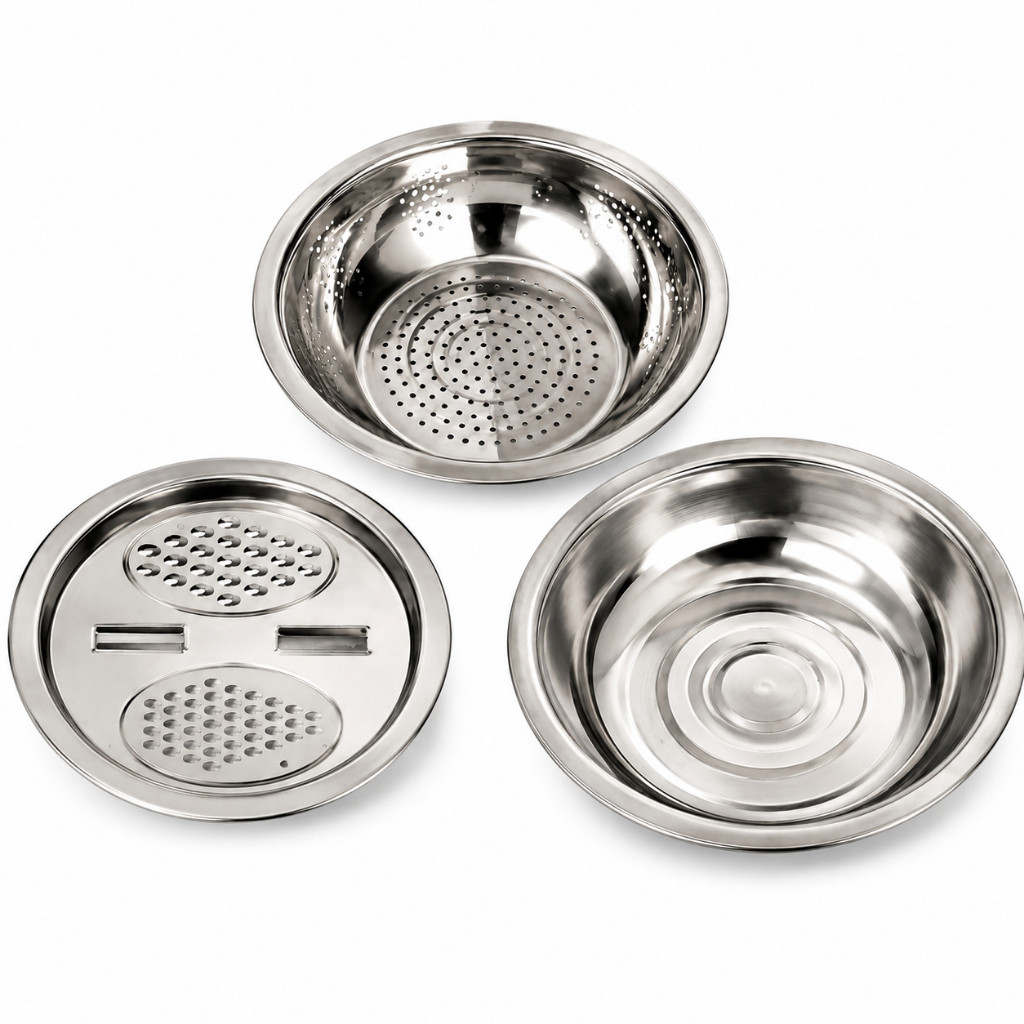 Ralador Escorredor Inox 3 em 1 com Tigela e Bacia Multiuso Cozinha — imagem 2 de 2